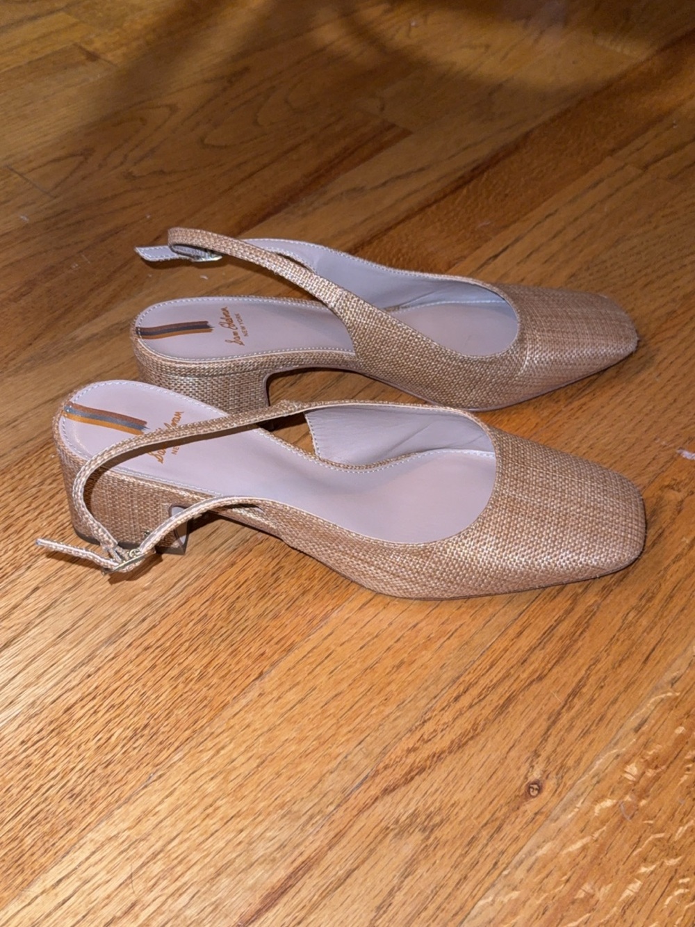 Sam Edelman Terra Slingback Raffia Pump Woven Slingback Block Heel Pumps - Tan 7 - Picture 3 of 5